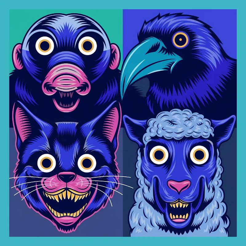 Pop Art Raven Sheep Cat Mole Halloween Animals