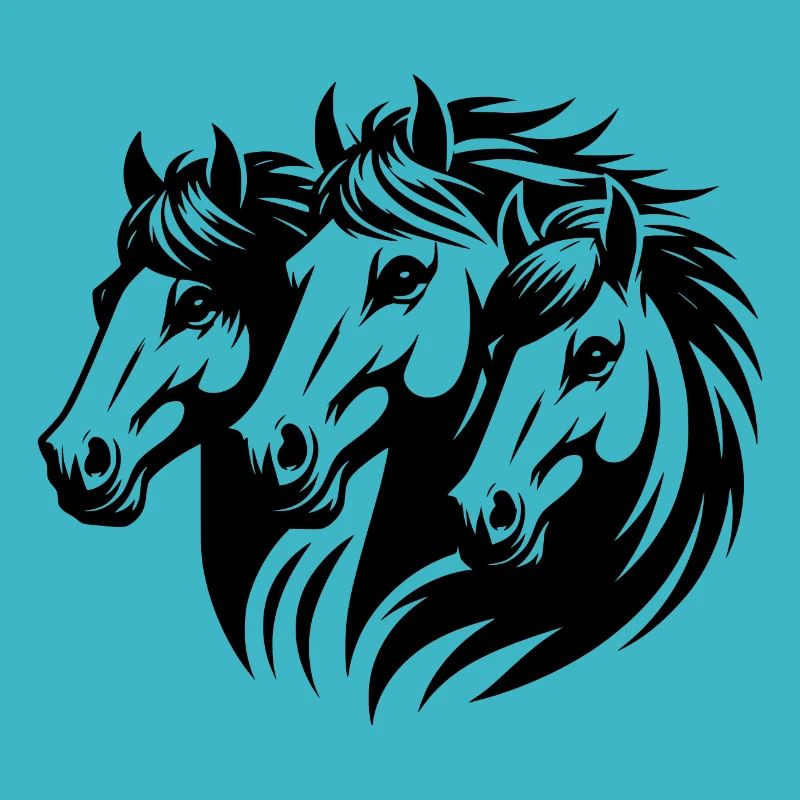 Three beautiful horse heads with elegant mane