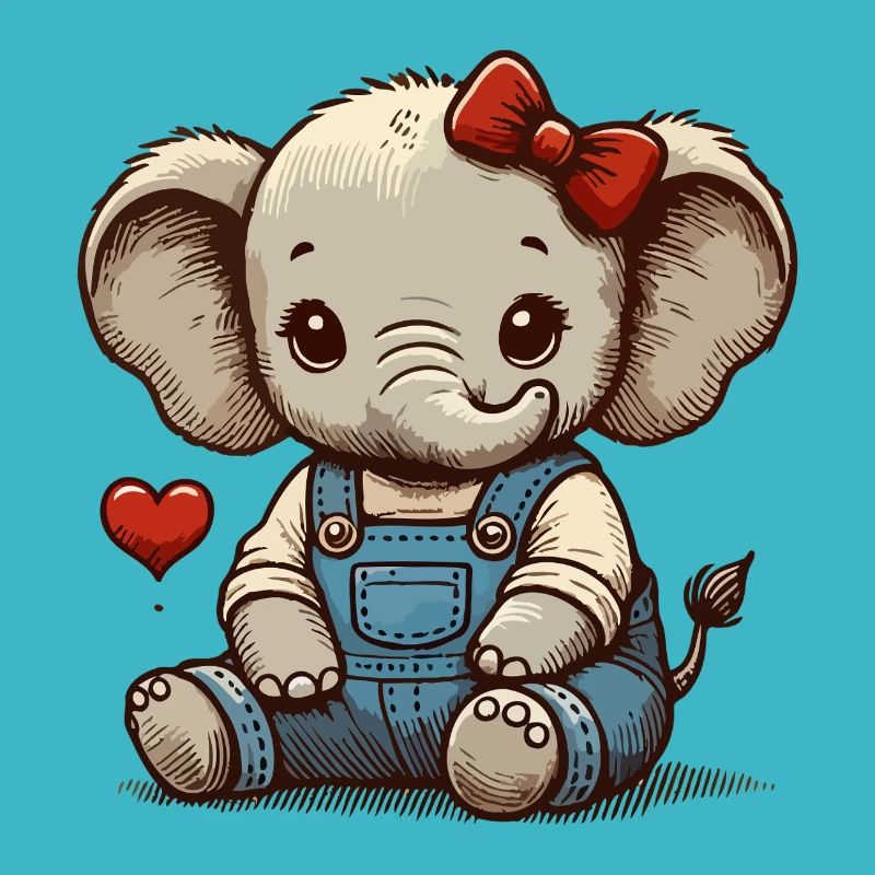 Bébé éléphant en salopette vintage