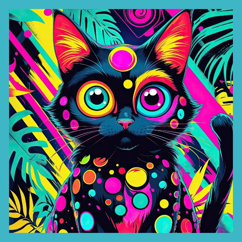 neon colored cartoon style Cat dog art design cool