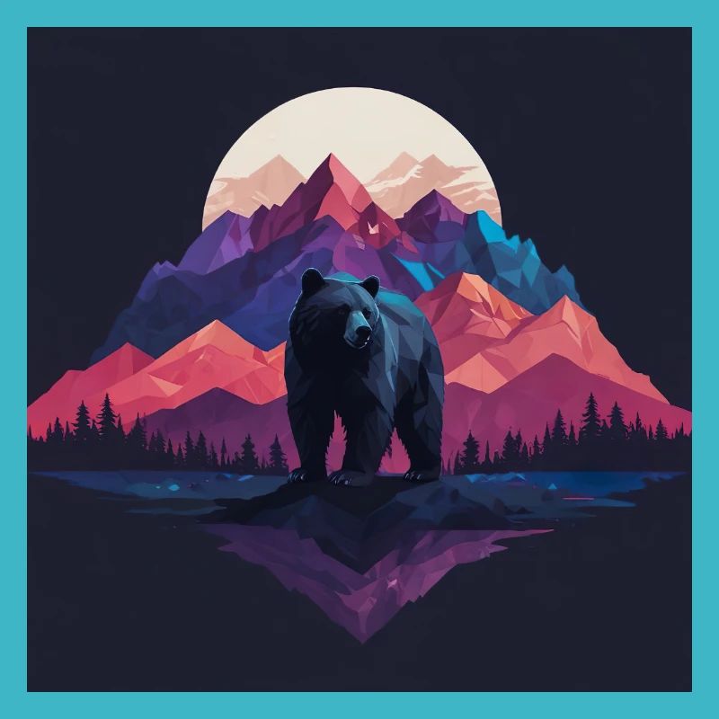 Bear with nature landscape at moonlight