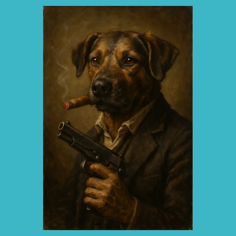 Chien avec pistolet
