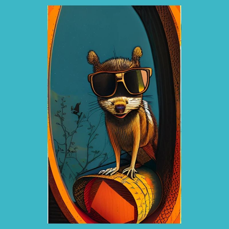 Cool Comic Portrait of a wild red squirrel nuts