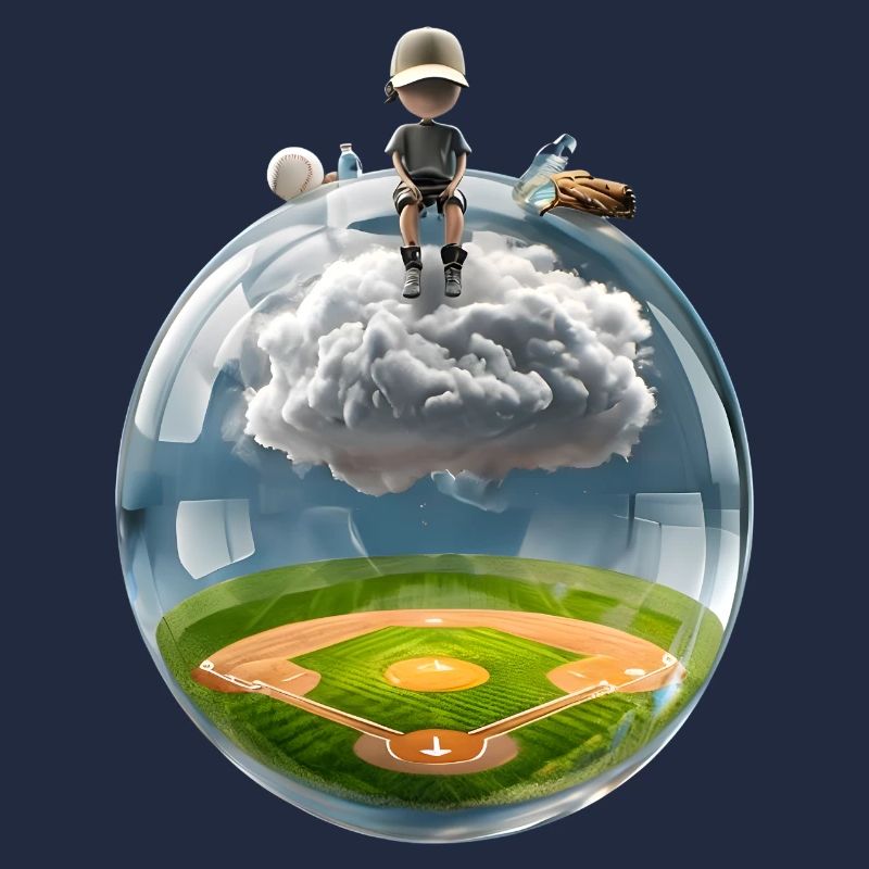 Surreale Glaskugel mit Baseballfeld