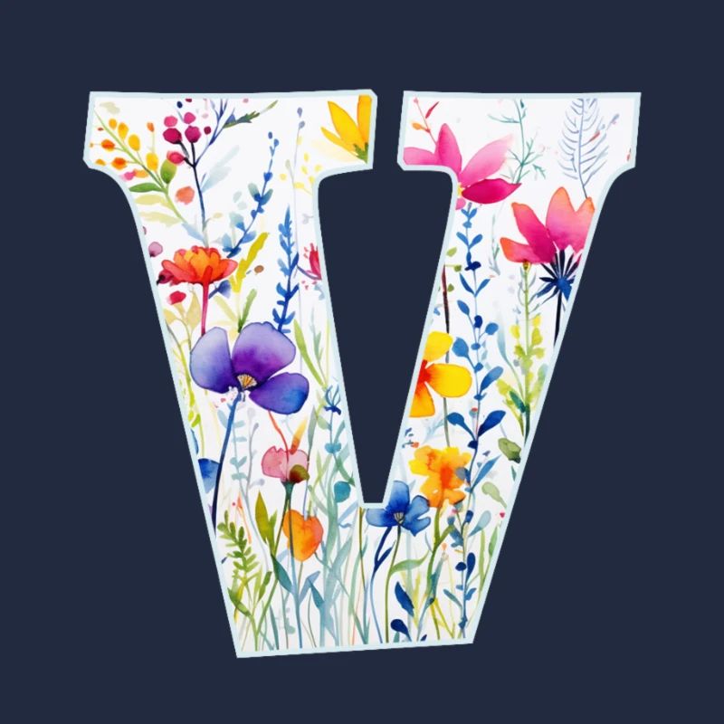 Buchstabe V, Monogramm, Blumenmuster