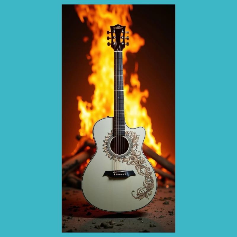 Guitare devant le feu