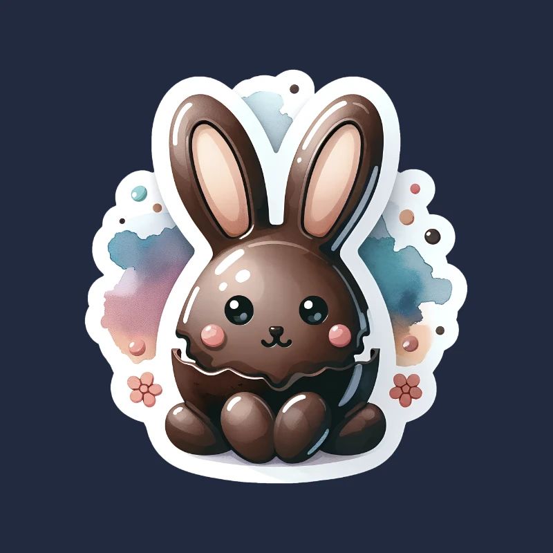 Chibi Chocolate Bunny With Watercolor Background
