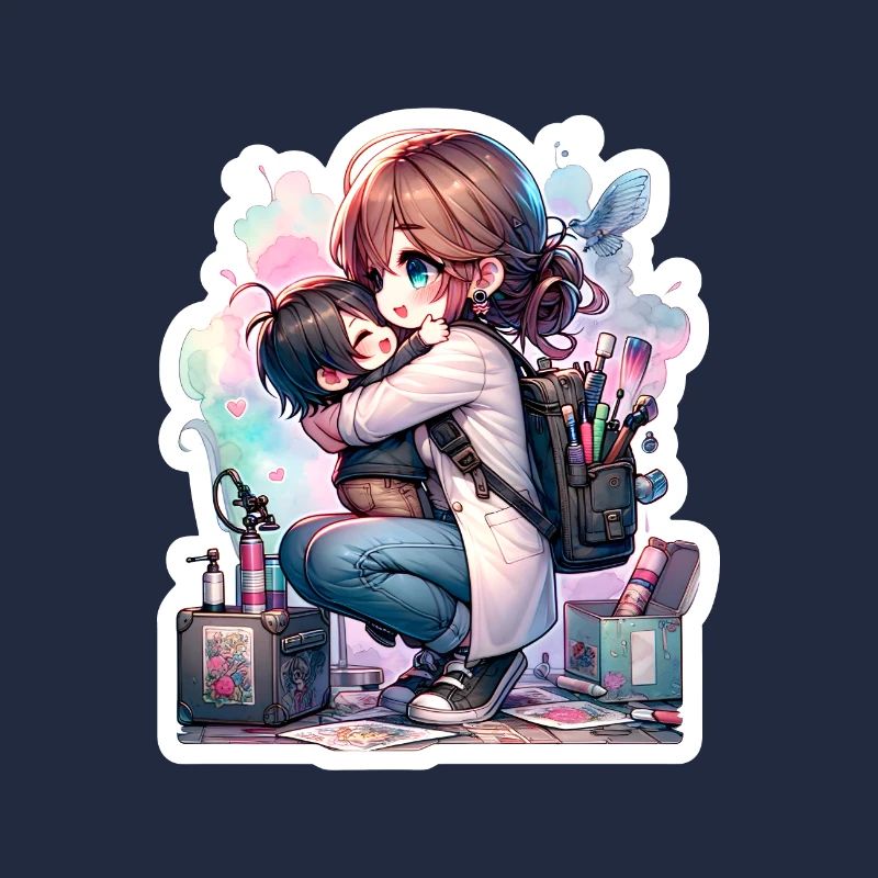 An Artist Mom Hugging Her Kid After Work