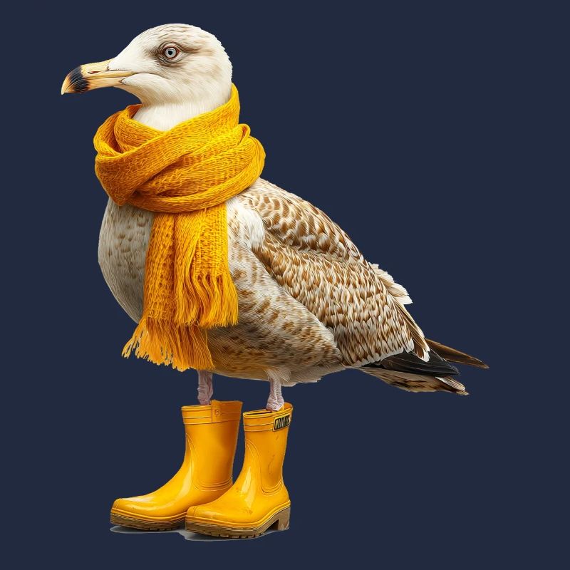 Albatros avec bottes en caoutchouc et écharpe