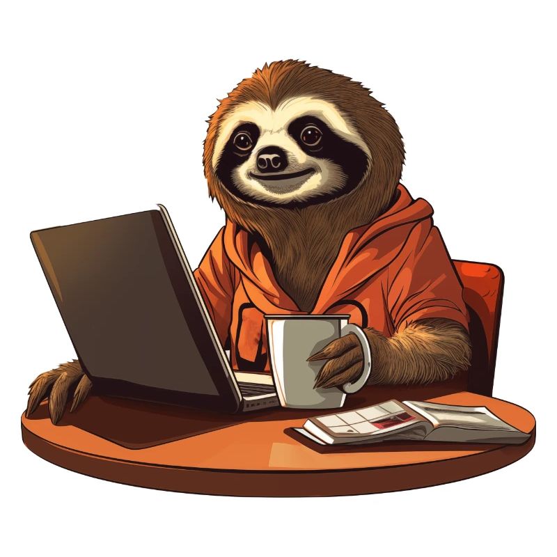 Sloth CEO - Relaxed Chef with Coffee and Lap