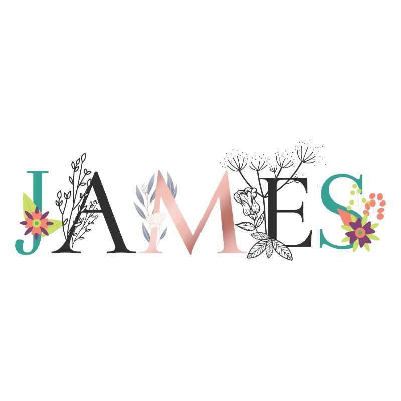 Art du nom JAMES avec fleurs brodées