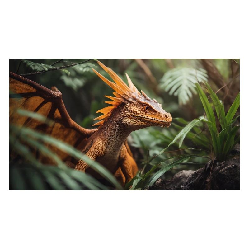 A realistic majestical orange dragon forest