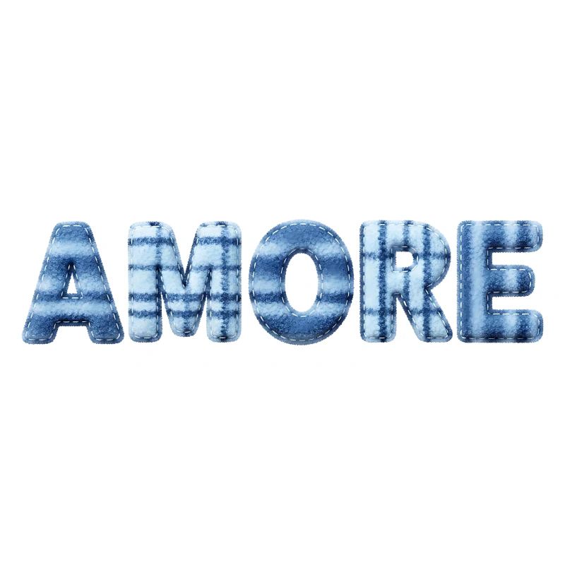 Tendance en patchwork de lettrage bleu glace Amore