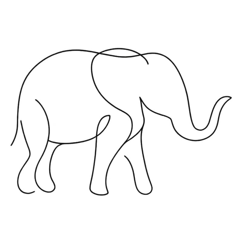 Silent Elephant Silhouette in Minimal Flowing Line