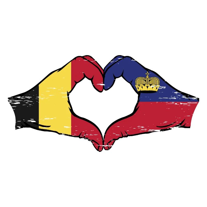 Belgique Liechtenstein Drapeau Mains Coeur Forme Utilisé