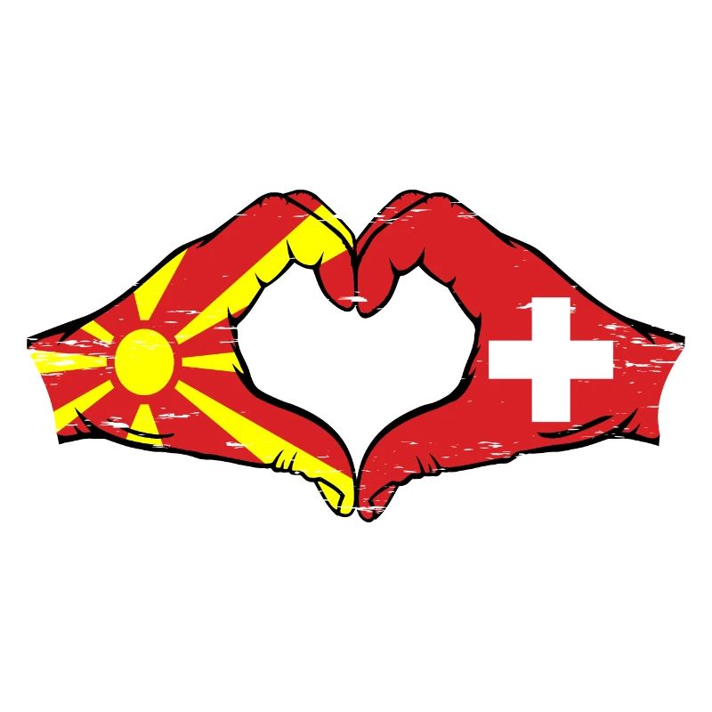Macédoine Suisse Drapeau Mains Coeur Forme Utilisé