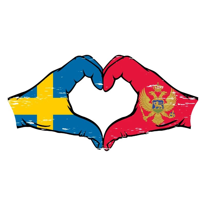 Suède Monténégro Drapeau Mains Coeur Forme