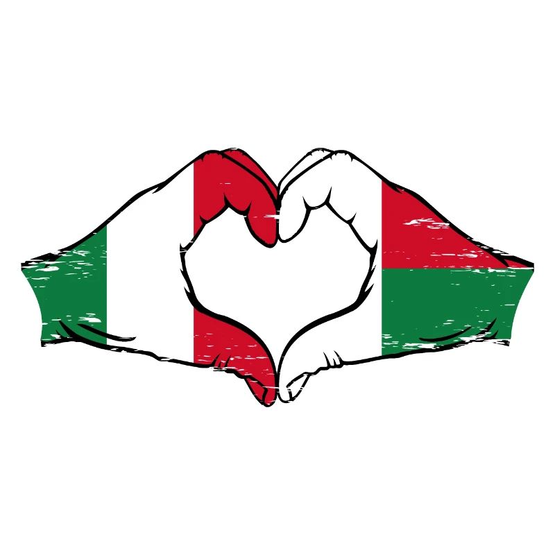 Italie Madagascar Drapeau Mains Coeur Forme Utilisé