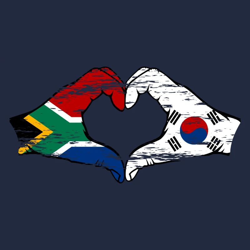 Afrique du Sud Drapeau Corée du Sud Mains Coeur Forme Utilisé