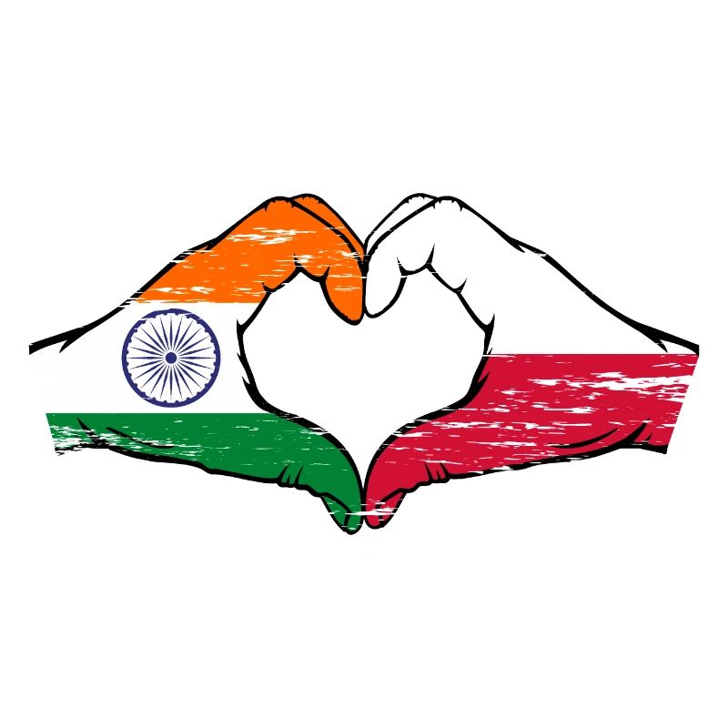 Inde Pologne drapeau mains forme coeur utilisé