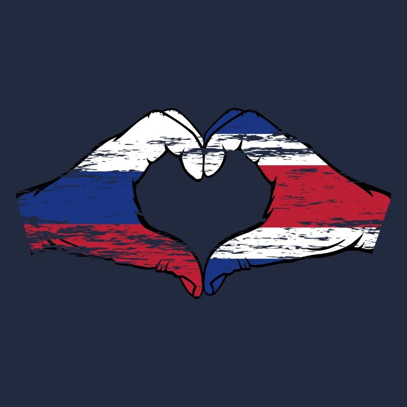 Russie Costa Rica drapeau mains forme de coeur utilisé