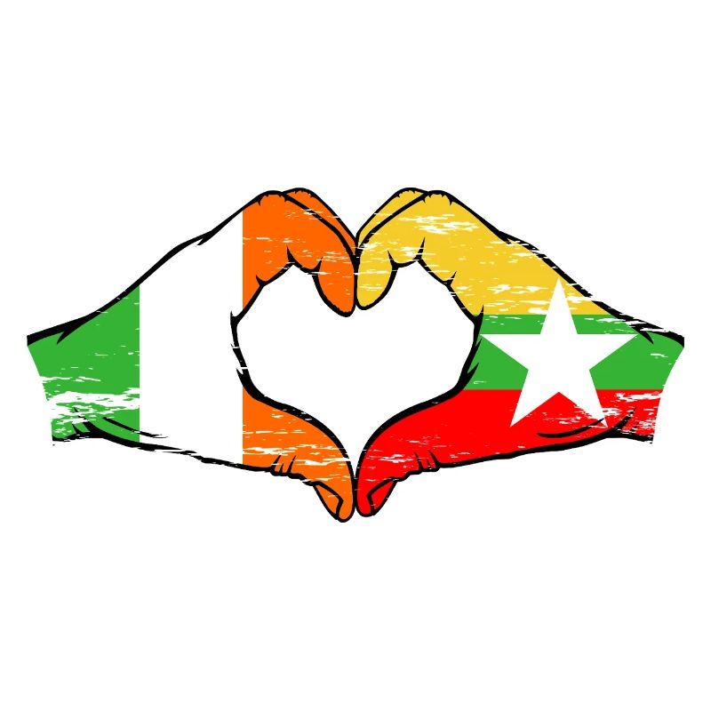 Irlande Myanmar drapeau mains forme de coeur utilisé