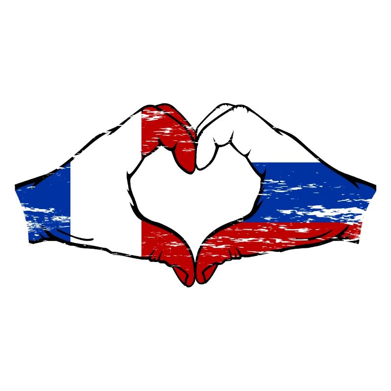 France Russie Drapeau Mains Coeur Forme Utilisé