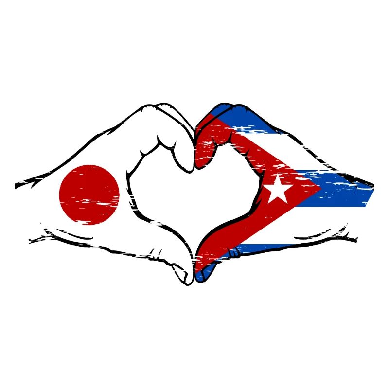 Japon Cuba Drapeau Mains Coeur Forme Utilisé