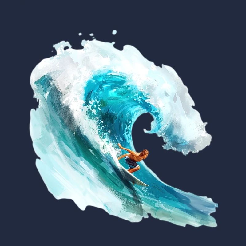 Surfer riding a big wave in a 2D