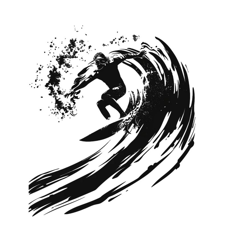 Surfer riding a huge wave in a 2