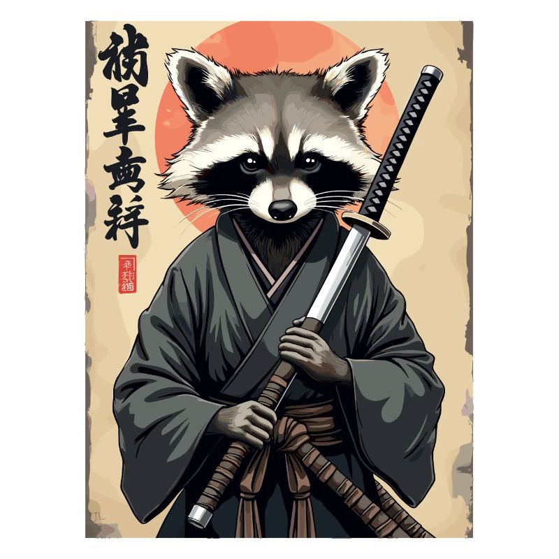 Waschbär Samurai im Kimono