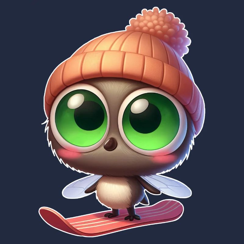 Cute Mosquito Snowboard Comic Winter Fun
