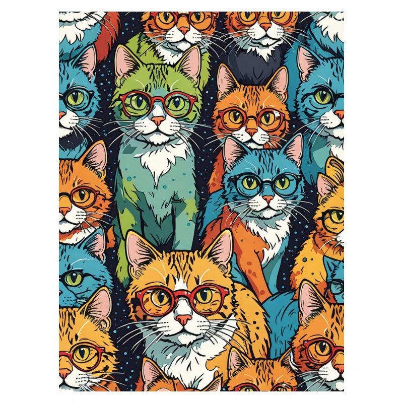 Colorful Cats with Glasses Pattern