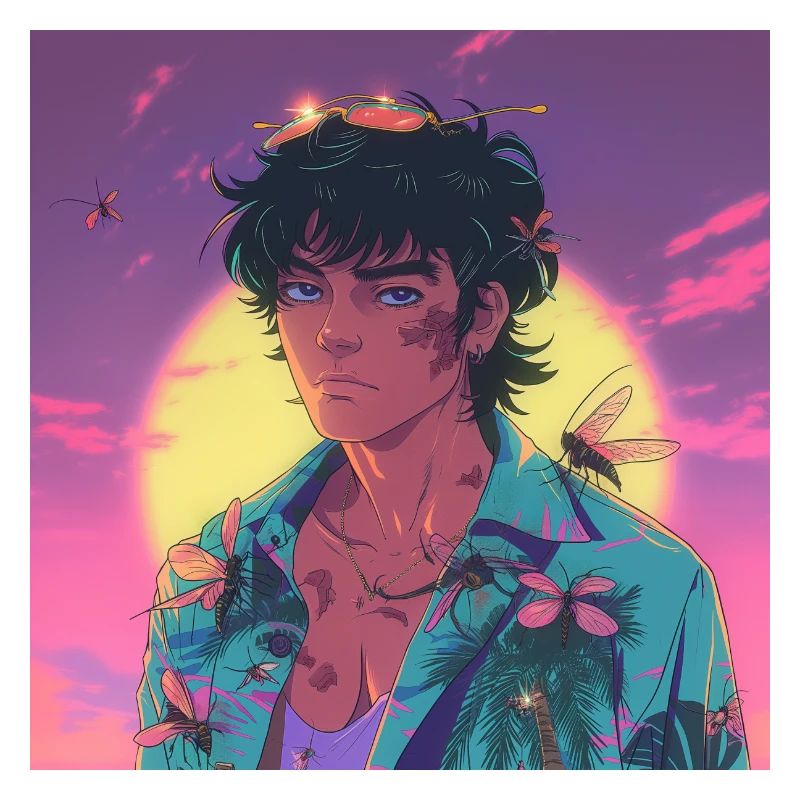 Années 80 Anime Guy Calmant Impression de mode de haute qualité