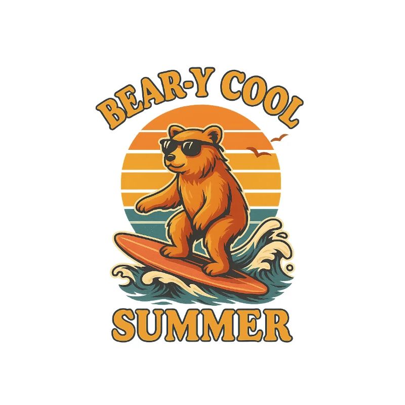 Bear‑y Cool Summer – Surfender Bär im Retro-Stil