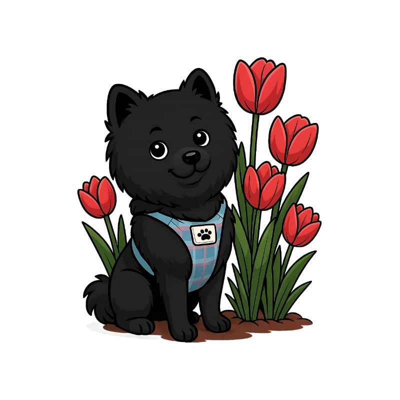 Chien Spitz mignon avec des tulipes