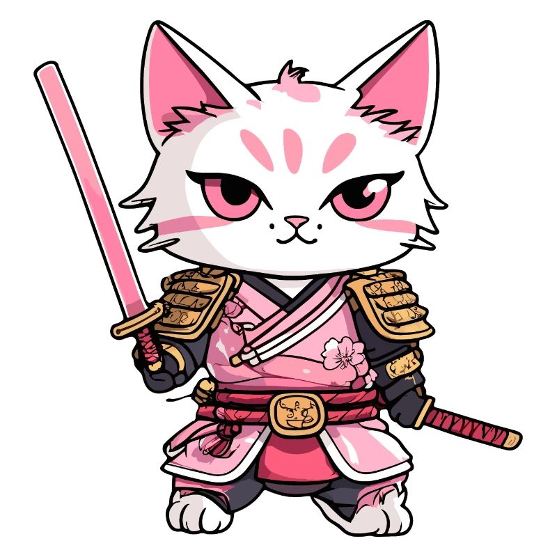 Chat samouraï & fleurs de cerisier #9