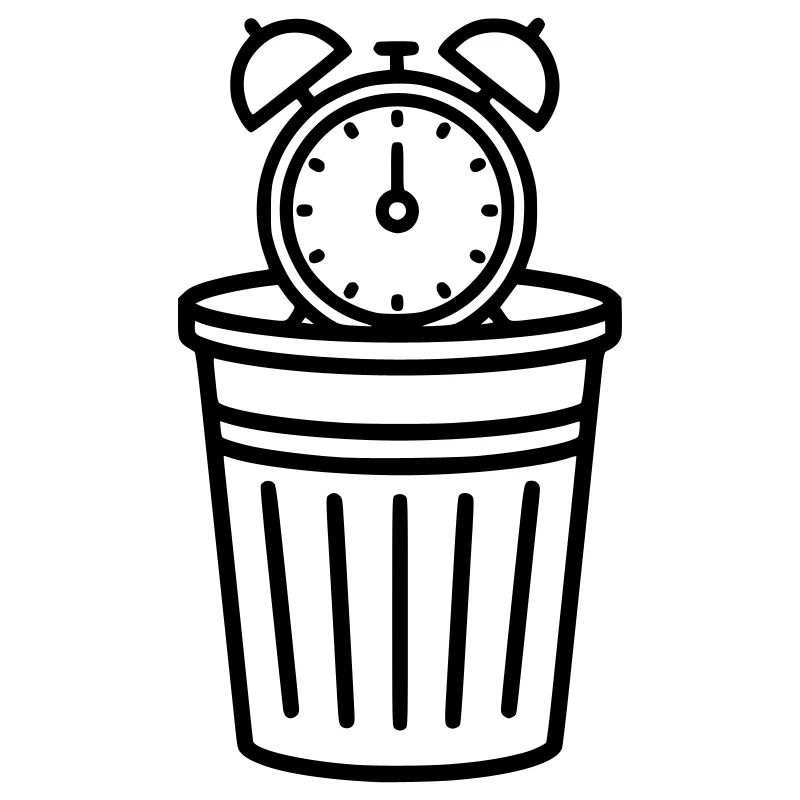Alarm clock in the trash can time