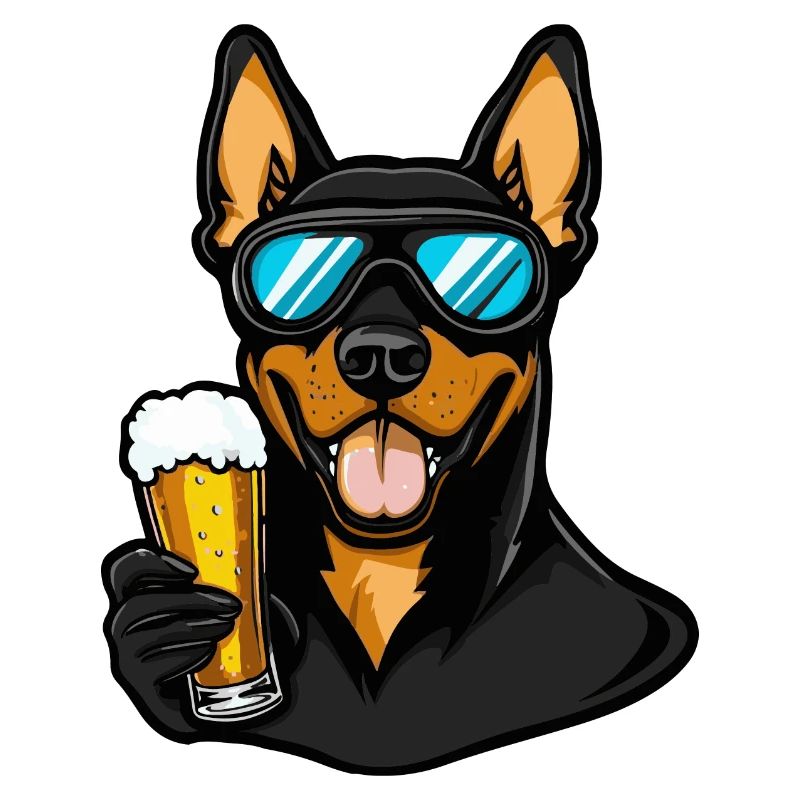 Dobermann Hund Ski Bier