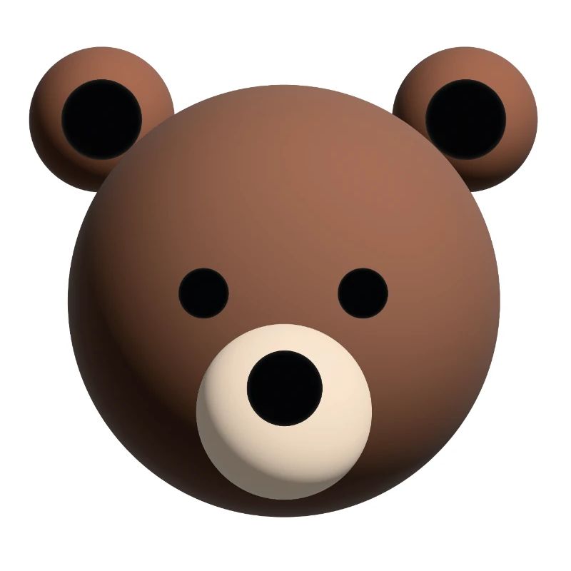 3D Brown Bear Face – Cute Mascot