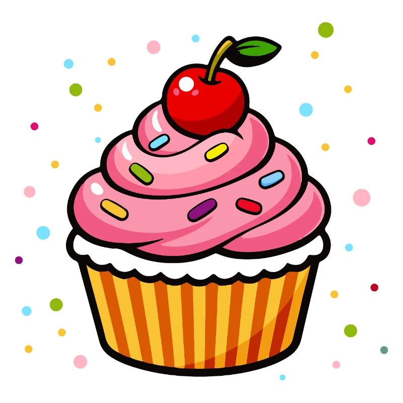 Bunter Cupcake mit Kirsche im Cartoon Stil