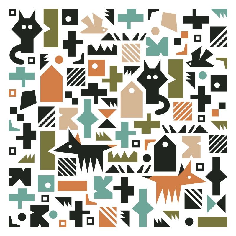 Cat fox bird pattern l multicolour