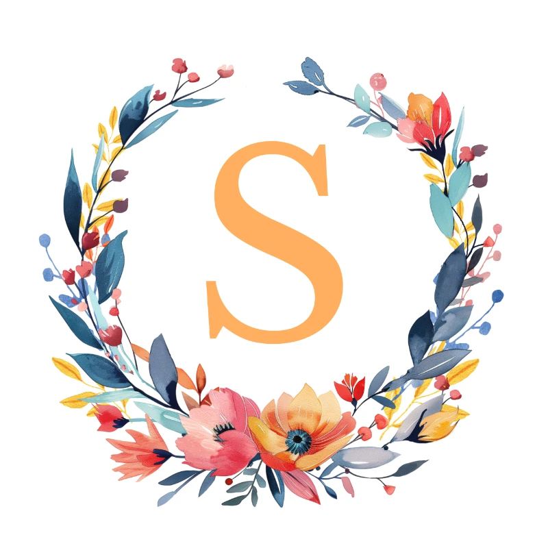 S Monogram, Flower Wreath, Personalizable
