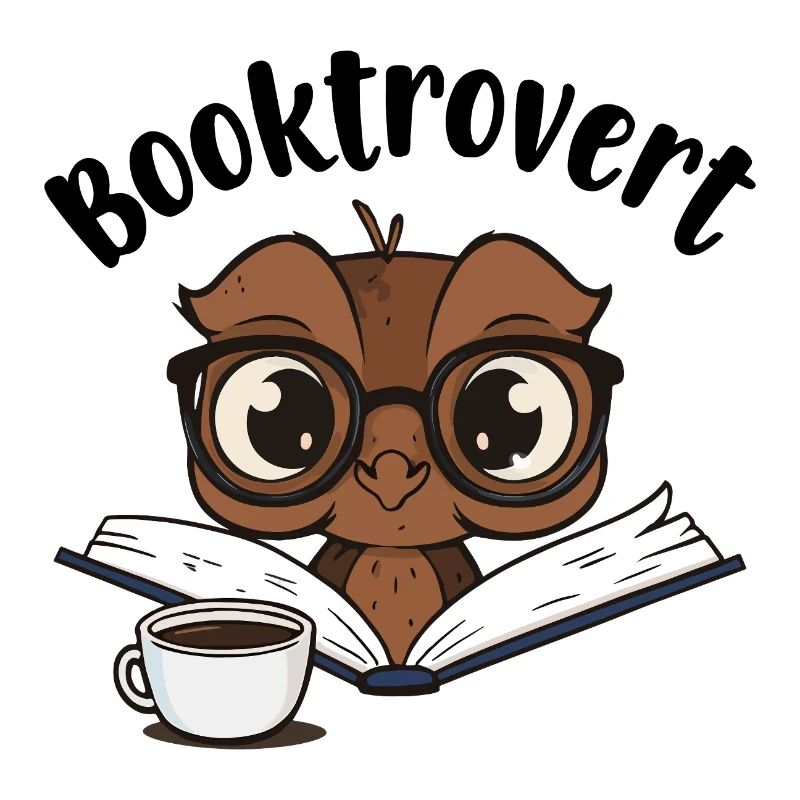 Booktrovert Eule mit Buch und Kaffee