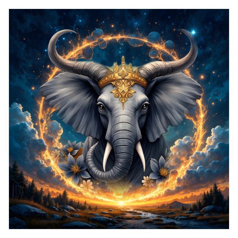 Celestial Elephant with Golden Crown