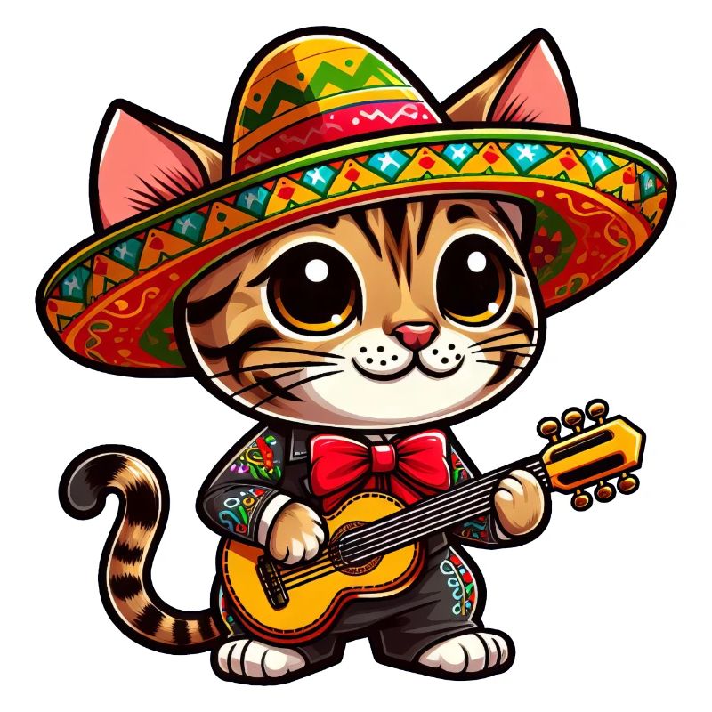 Chat du Bengale dans le rôle du guitariste mariachi Cinco de Mayo