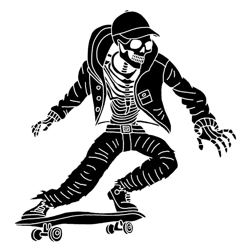 Black skeleton on skateboard