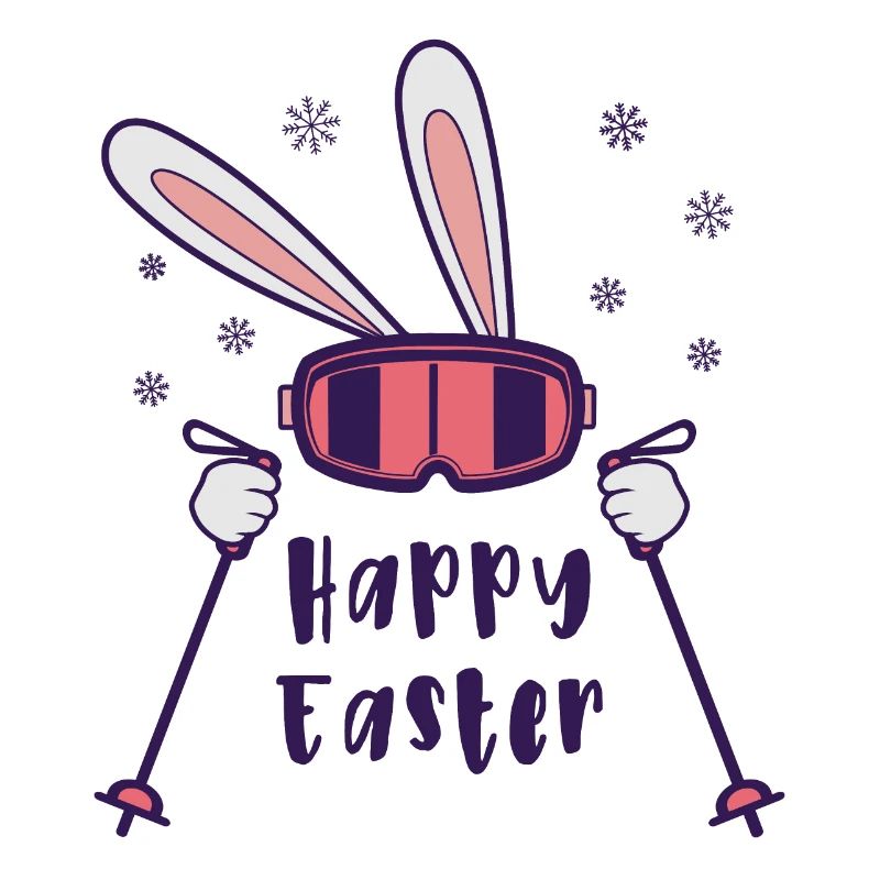 Happy Easter from Skiing Rabbit with ski poles