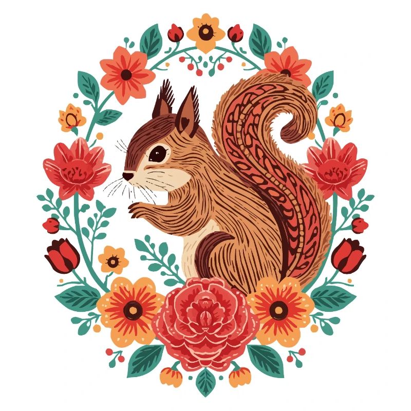 Écureuil dans le cercle de fleurs