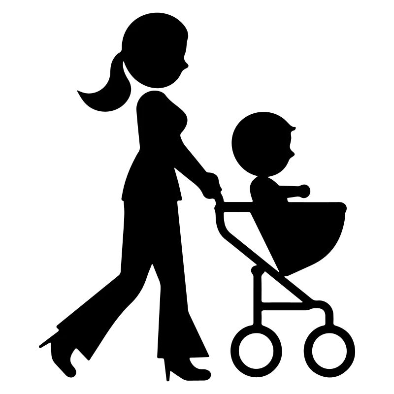 Maman poussette bébé